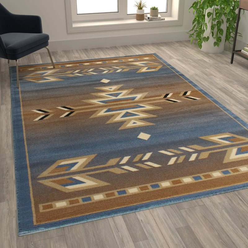 Clifton Collection Southwestern 6' x 9' Blue Area Rug - Olefin Rug with Jute Backing iHome Studio