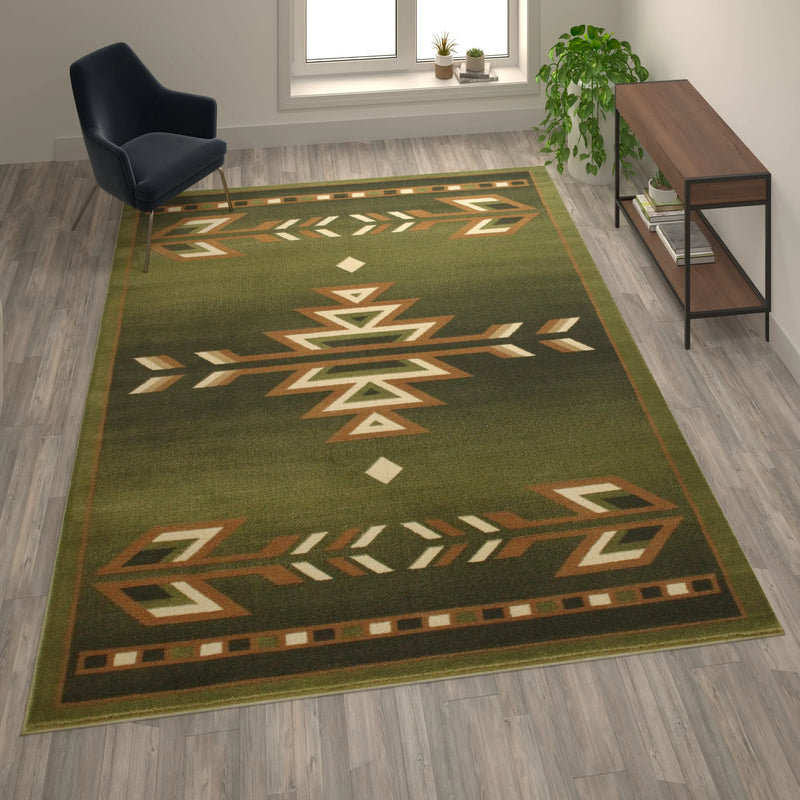 Clifton Collection Southwestern 8' x 10' Green Area Rug - Olefin Rug with Jute Backing iHome Studio