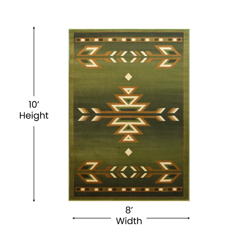 Clifton Collection Southwestern 8' x 10' Green Area Rug - Olefin Rug with Jute Backing iHome Studio