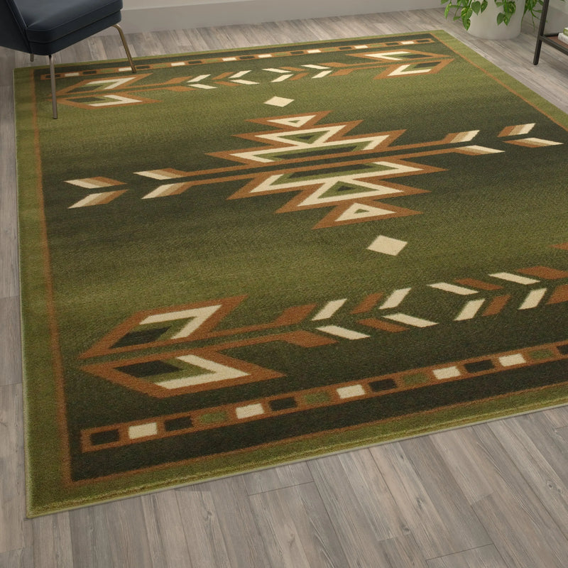 Clifton Collection Southwestern 8' x 10' Green Area Rug - Olefin Rug with Jute Backing iHome Studio