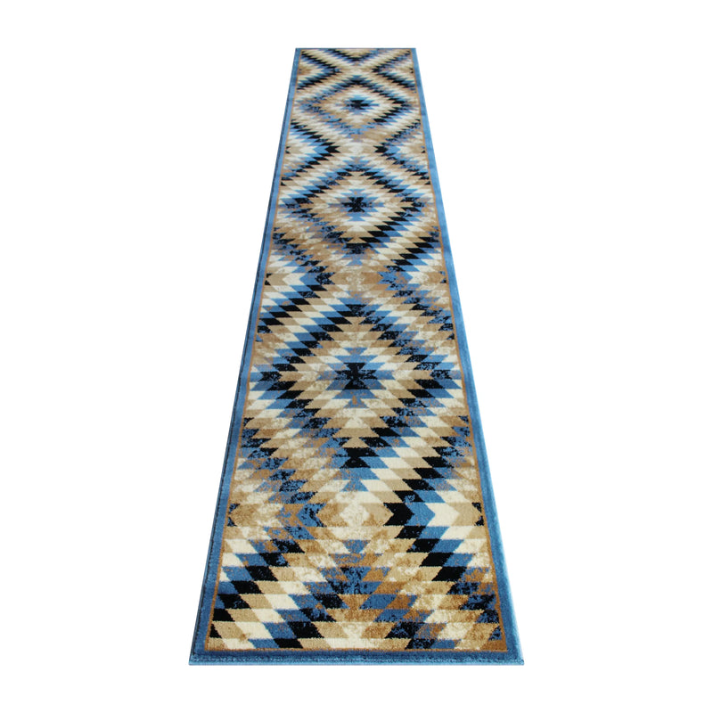 Clifton Collection Southwestern Type 2 2' x 11' Blue Area Rug - Olefin Rug with Jute Backing iHome Studio
