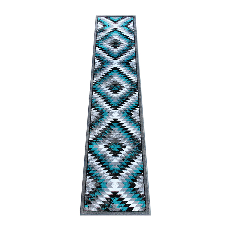 Clifton Collection Southwestern Type 2 2' x 11' Turquoise Area Rug - Olefin Rug with Jute Backing iHome Studio