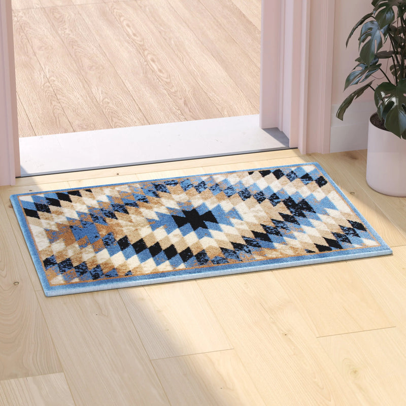 Clifton Collection Southwestern Type 2 2' x 3' Blue Area Rug - Olefin Rug with Jute Backing iHome Studio