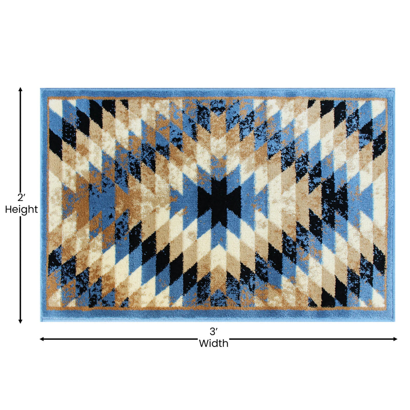 Clifton Collection Southwestern Type 2 2' x 3' Blue Area Rug - Olefin Rug with Jute Backing iHome Studio