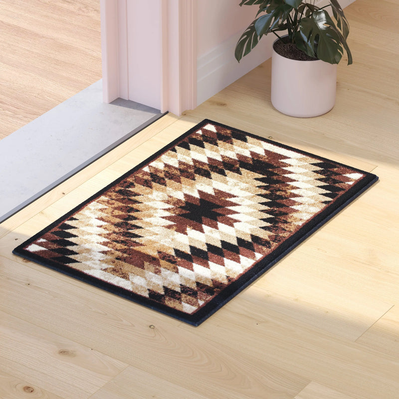 Clifton Collection Southwestern Type 2 2' x 3' Brown Area Rug - Olefin Rug with Jute Backing iHome Studio
