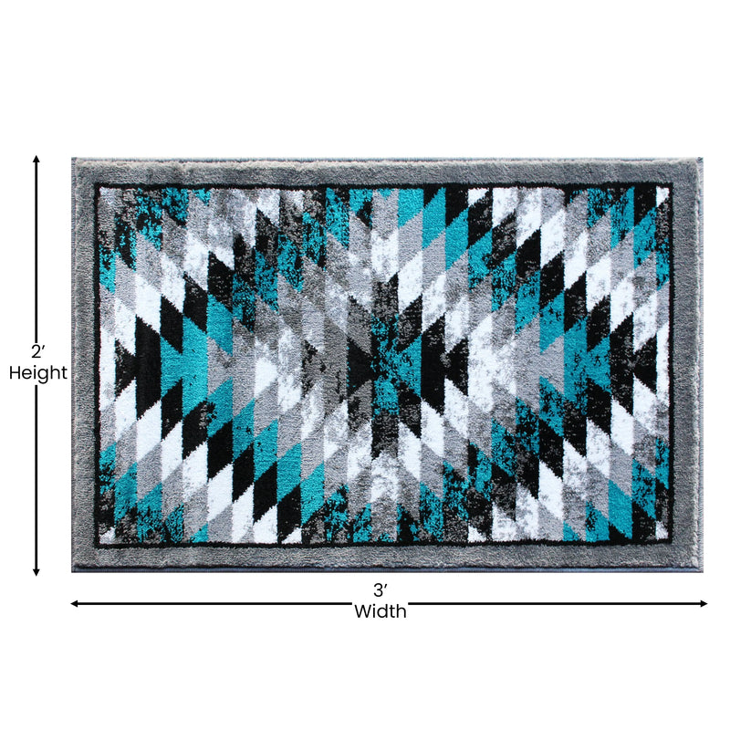 Clifton Collection Southwestern Type 2 2' x 3' Turquoise Area Rug - Olefin Rug with Jute Backing iHome Studio