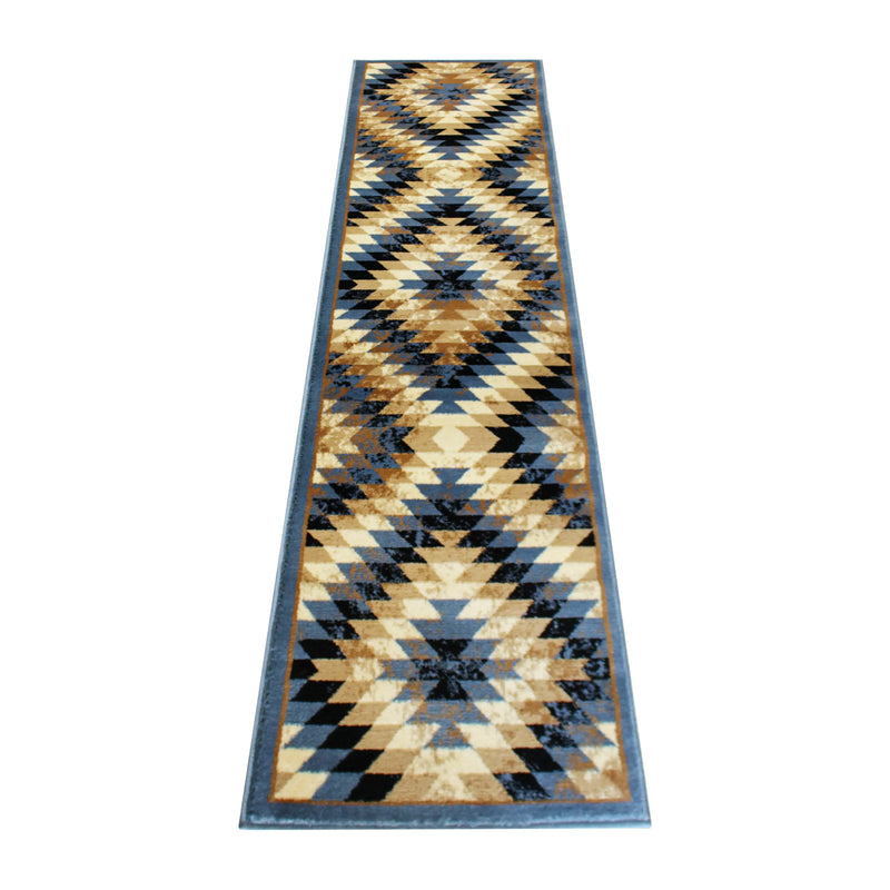 Clifton Collection Southwestern Type 2 2' x 7' Blue Area Rug - Olefin Rug with Jute Backing iHome Studio