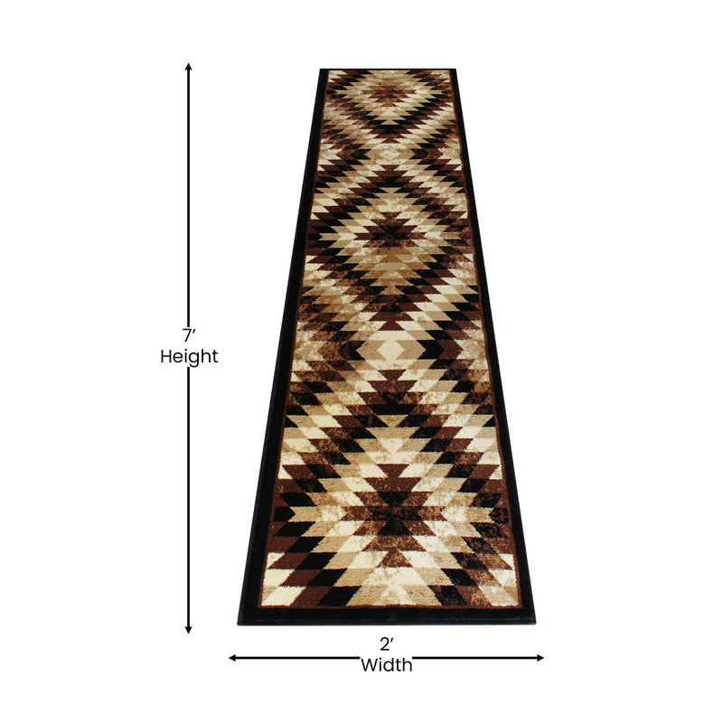 Clifton Collection Southwestern Type 2 2' x 7' Brown Area Rug - Olefin Rug with Jute Backing iHome Studio