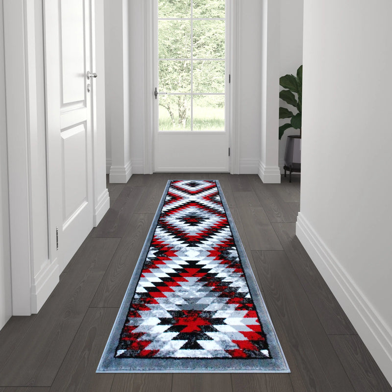 Clifton Collection Southwestern Type 2 2' x 7' Red Area Rug - Olefin Rug with Jute Backing iHome Studio