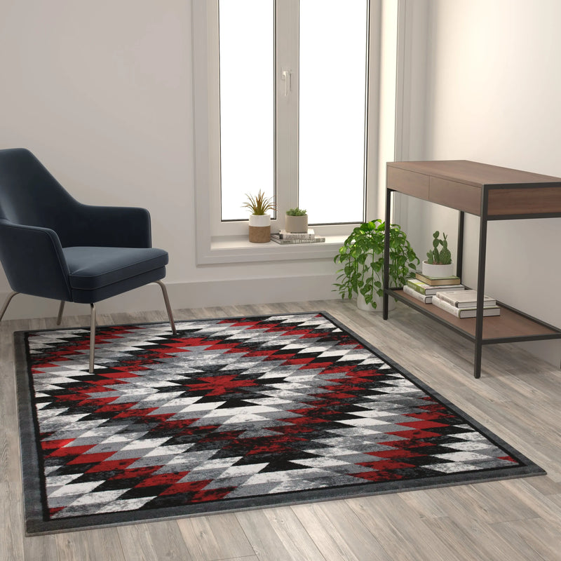 Clifton Collection Southwestern Type 2 5' x 7' Red Area Rug - Olefin Rug with Jute Backing iHome Studio