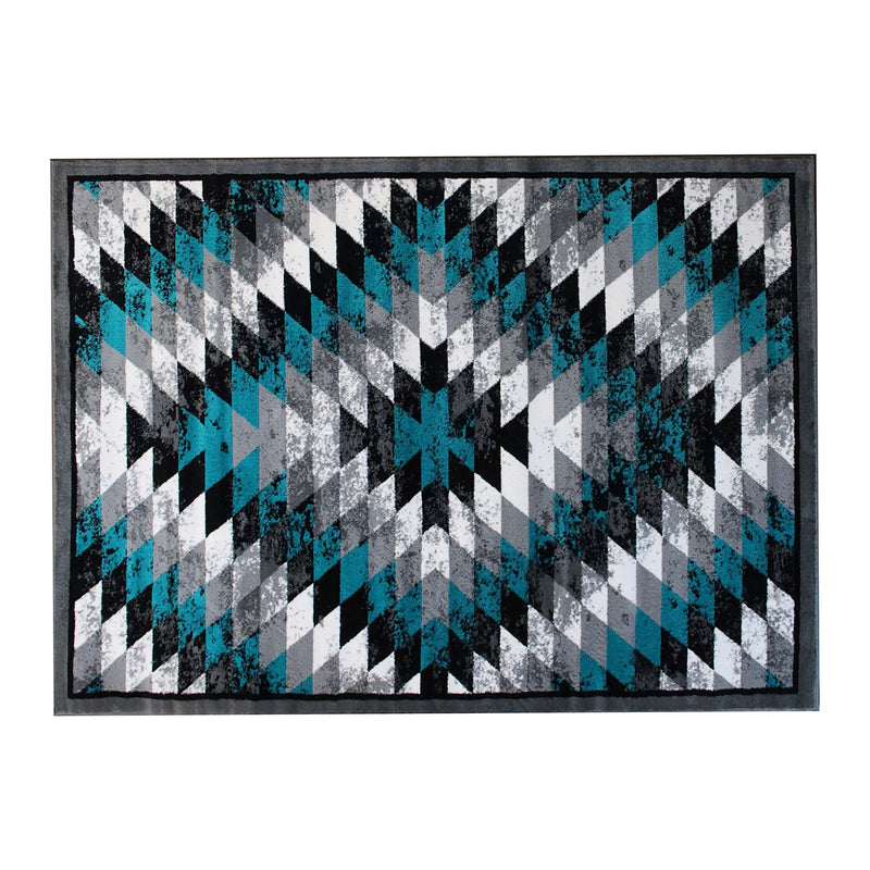 Clifton Collection Southwestern Type 2 5' x 7' Turquoise Area Rug - Olefin Rug with Jute Backing iHome Studio
