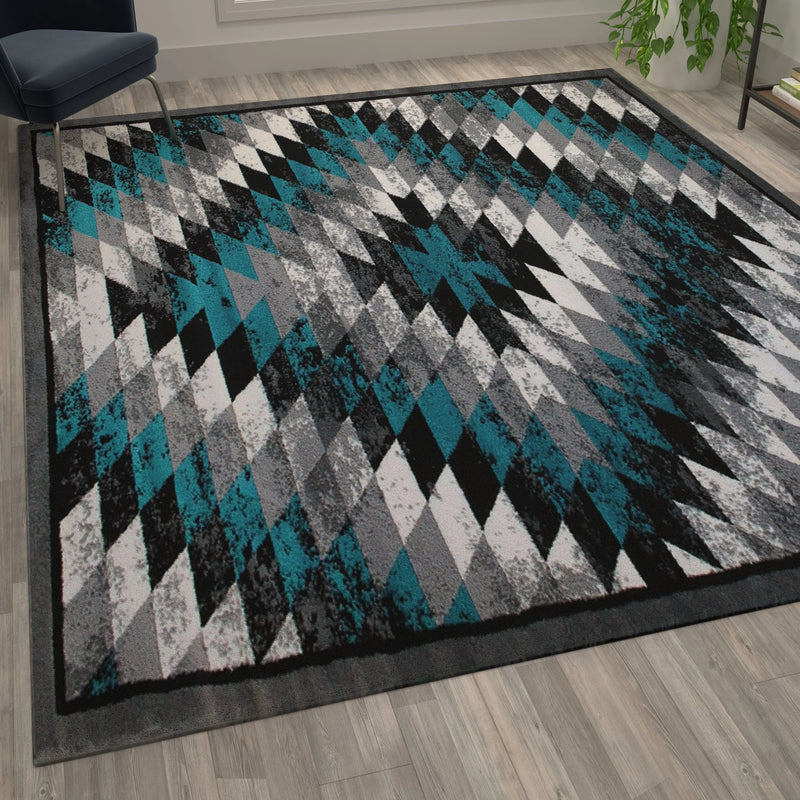 Clifton Collection Southwestern Type 2 5' x 7' Turquoise Area Rug - Olefin Rug with Jute Backing iHome Studio