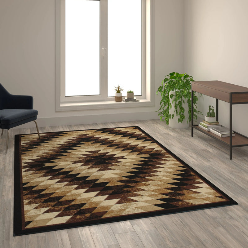Clifton Collection Southwestern Type 2 6' x 9' Brown Area Rug - Olefin Rug with Jute Backing iHome Studio