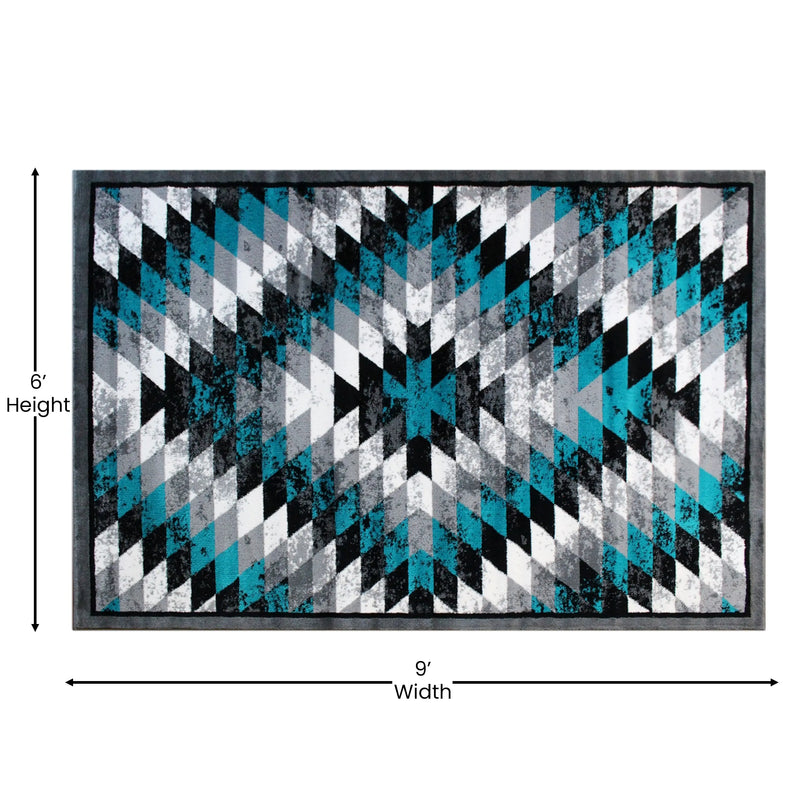 Clifton Collection Southwestern Type 2 6' x 9' Turquoise Area Rug - Olefin Rug with Jute Backing iHome Studio