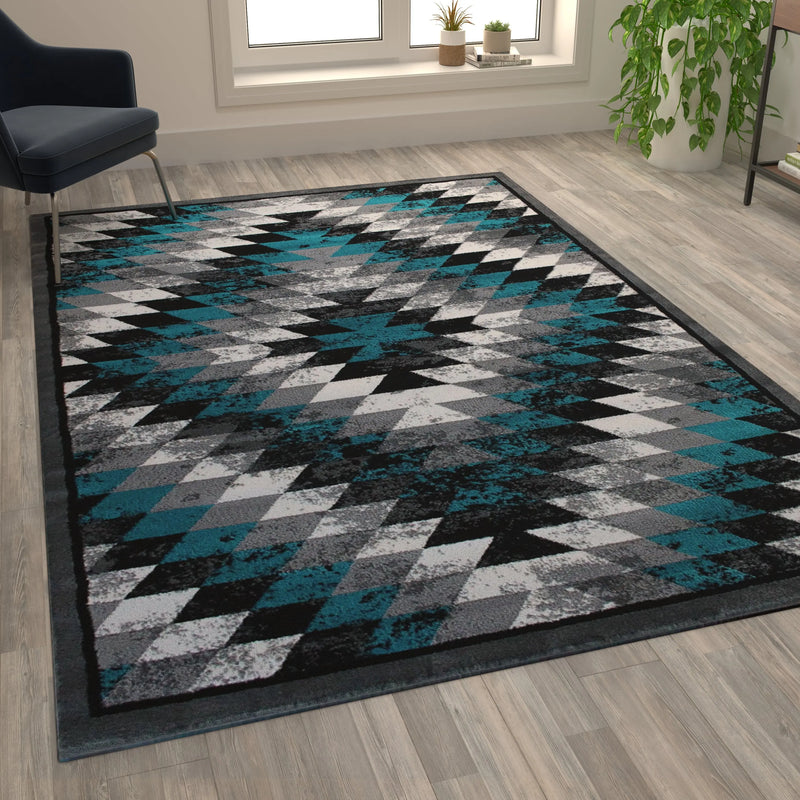 Clifton Collection Southwestern Type 2 6' x 9' Turquoise Area Rug - Olefin Rug with Jute Backing iHome Studio