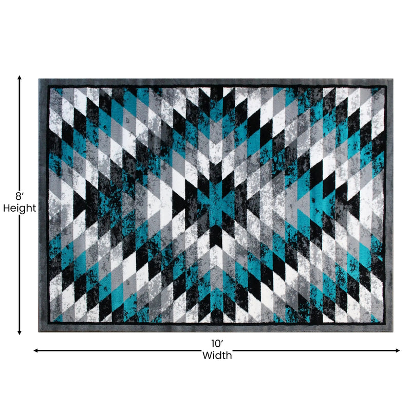 Clifton Collection Southwestern Type 2 8' x 10' Turquoise Area Rug - Olefin Rug with Jute Backing iHome Studio