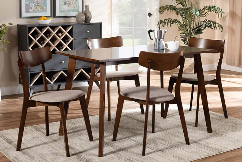 Clifton Light Beige Fabric Upholstered/Walnut Brown Finished Wood 5pcs Dining Set, Rectangular Table top iHome Studio