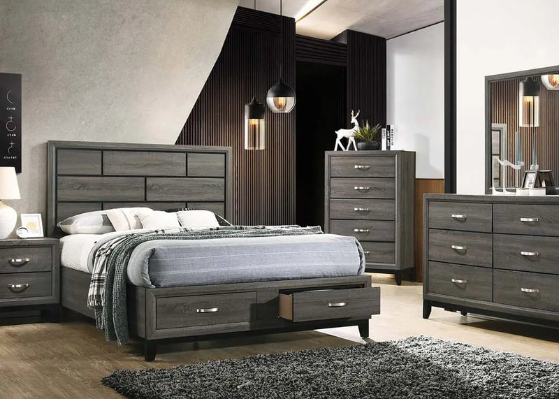 Clyde King Bed w/Front Drawers, Weathered Gray iHome Studio