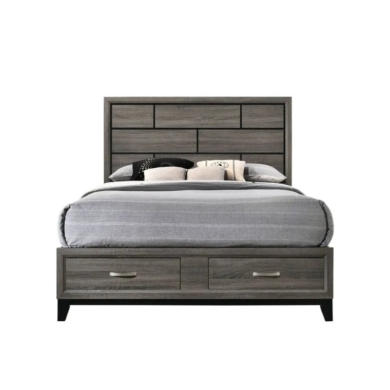 Clyde Queen Bed w/Front Drawers, Weathered Gray iHome Studio