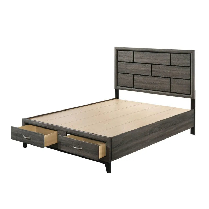 Clyde Queen Bed w/Front Drawers, Weathered Gray iHome Studio