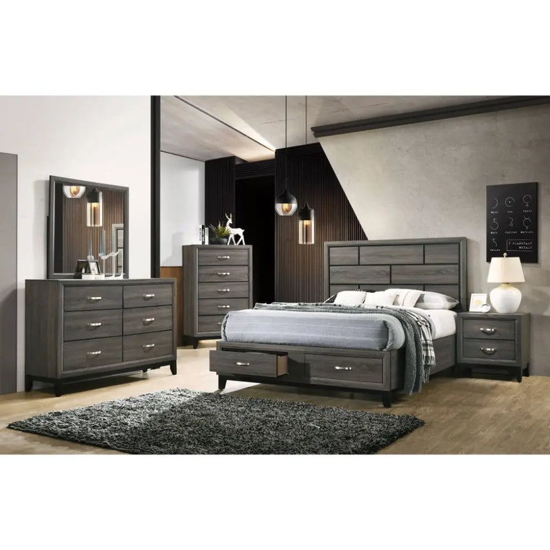 Clyde Queen Bed w/Front Drawers, Weathered Gray iHome Studio