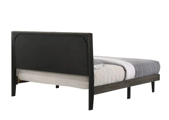 Clyde Queen Bed w/Upholstered Headboard, Brown Fabric & Weatheted Gray Finish iHome Studio