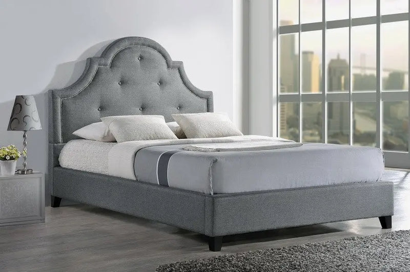 Colchester Grey Linen Platform Bed w/Scalloped Headboard (Queen) iHome Studio