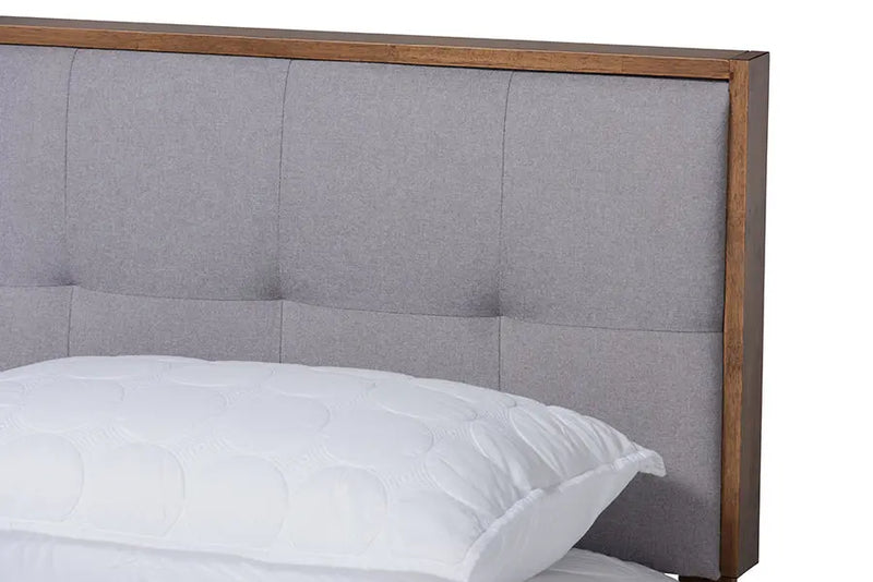 Colette Light Gray Fabric Walnut Brown Platform Bed (Full) iHome Studio