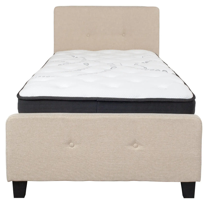 Collette Tufted Upholstered Platform Bed, Beige w/Mattress (Twin) iHome Studio