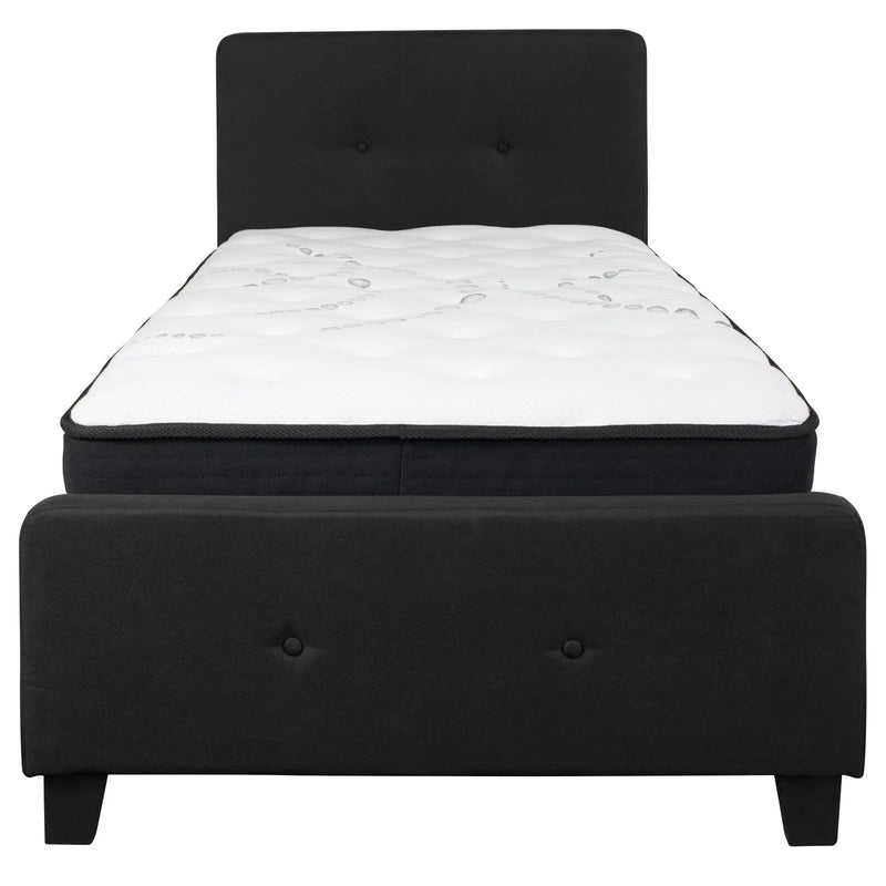 Collette Tufted Upholstered Platform Bed, Black w/Mattress (Twin) iHome Studio