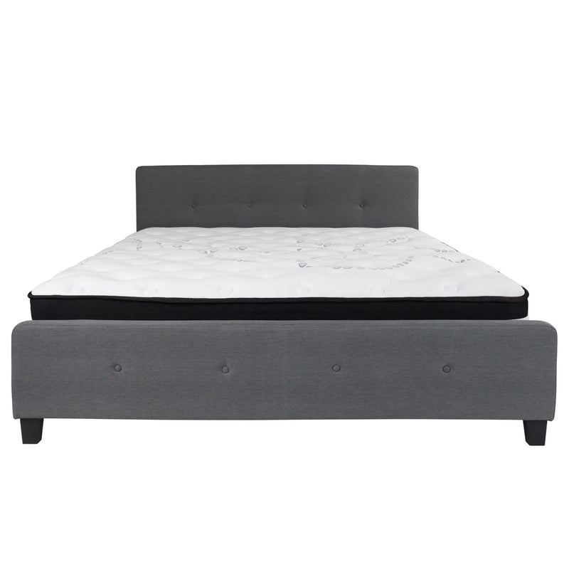 Collette Tufted Upholstered Platform Bed, Dark Gray w/Mattress (King) iHome Studio