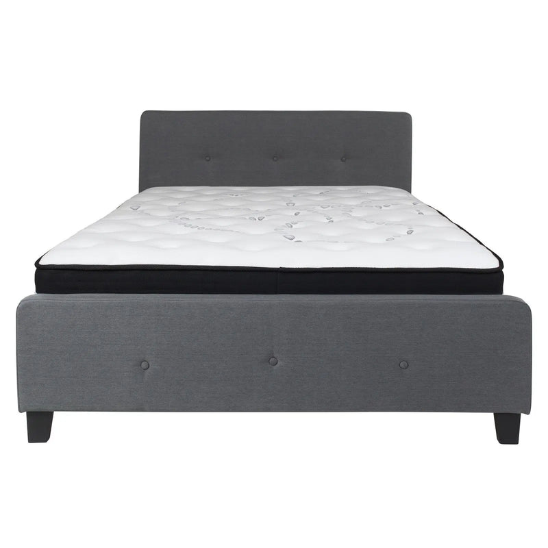 Collette Tufted Upholstered Platform Bed, Dark Gray w/Mattress (Queen) iHome Studio