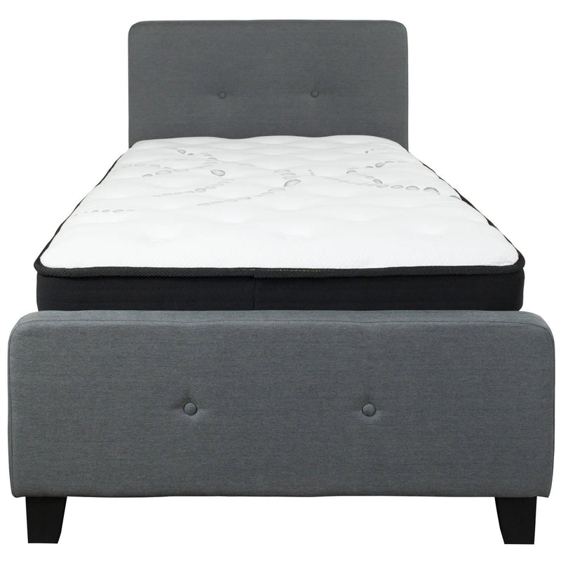 Collette Tufted Upholstered Platform Bed, Dark Gray w/Mattress (Twin) iHome Studio