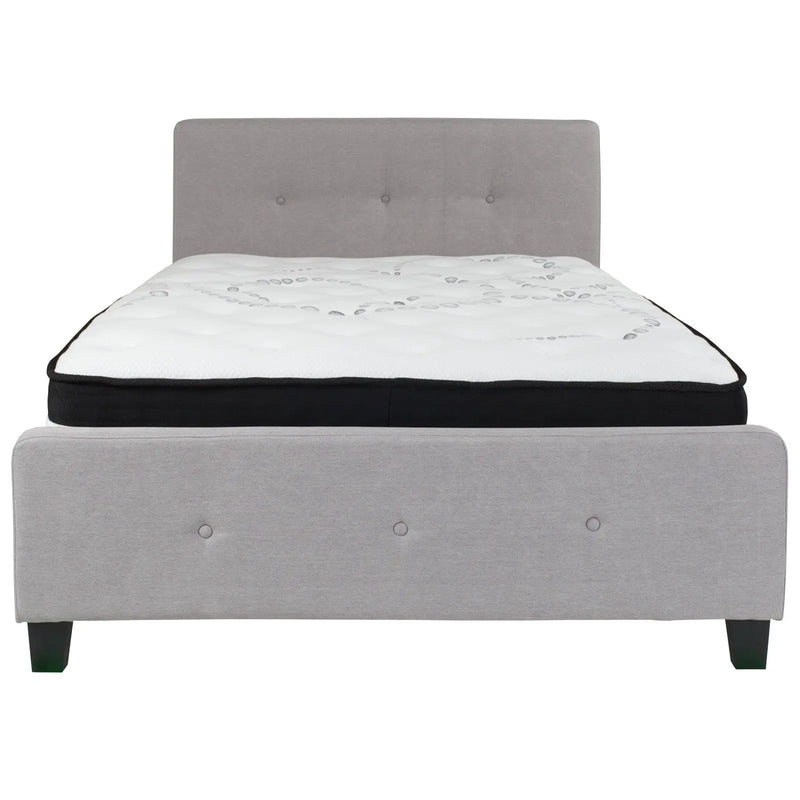Collette Tufted Upholstered Platform Bed, Light Gray w/Mattress (Full) iHome Studio