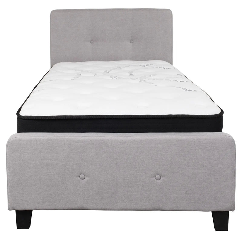 Collette Tufted Upholstered Platform Bed, Light Gray w/Mattress (Twin) iHome Studio