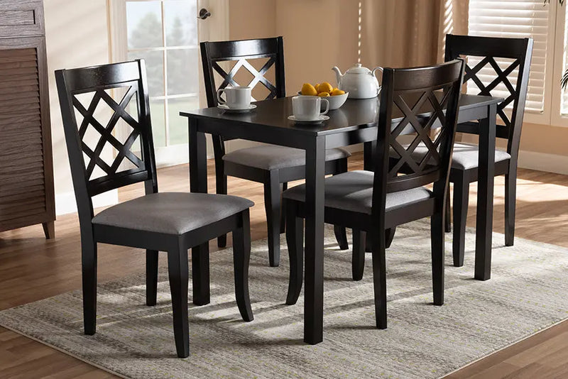 Concord Grey Fabric Upholstered Espresso Brown Finished 5pcs Wood Dining Set iHome Studio
