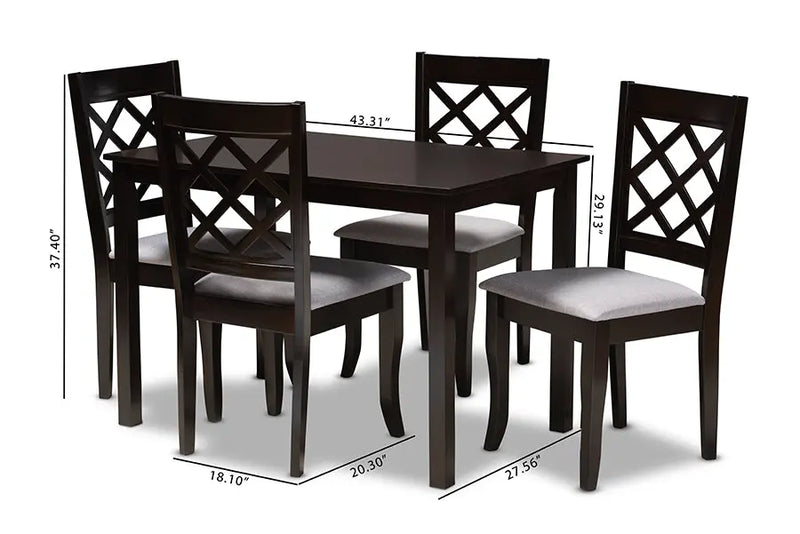 Concord Grey Fabric Upholstered Espresso Brown Finished 5pcs Wood Dining Set iHome Studio