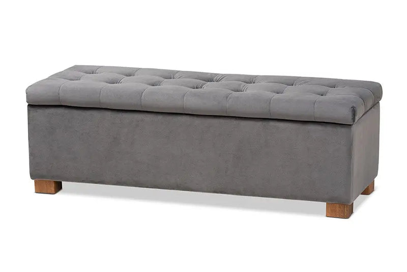 Cooper Grey Velvet Fabric Upholstered Grid-Tufted Storage Ottoman Bench iHome Studio