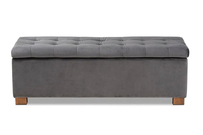 Cooper Grey Velvet Fabric Upholstered Grid-Tufted Storage Ottoman Bench iHome Studio