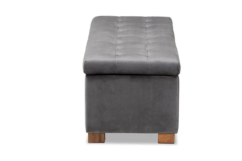 Cooper Grey Velvet Fabric Upholstered Grid-Tufted Storage Ottoman Bench iHome Studio