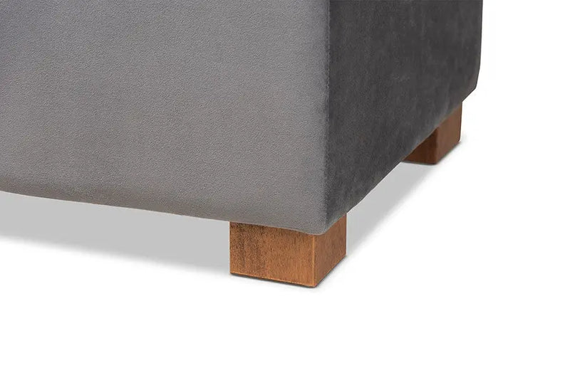 Cooper Grey Velvet Fabric Upholstered Grid-Tufted Storage Ottoman Bench iHome Studio