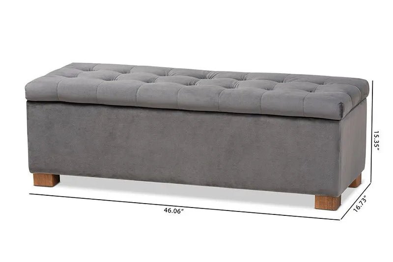 Cooper Grey Velvet Fabric Upholstered Grid-Tufted Storage Ottoman Bench iHome Studio