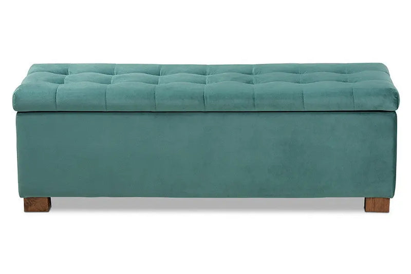 Cooper Teal Blue Velvet Fabric Upholstered Grid-Tufted Storage Ottoman Bench iHome Studio