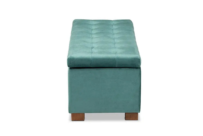 Cooper Teal Blue Velvet Fabric Upholstered Grid-Tufted Storage Ottoman Bench iHome Studio