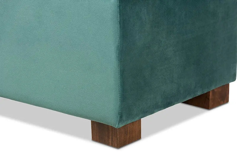 Cooper Teal Blue Velvet Fabric Upholstered Grid-Tufted Storage Ottoman Bench iHome Studio