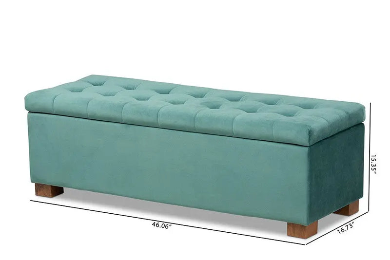 Cooper Teal Blue Velvet Fabric Upholstered Grid-Tufted Storage Ottoman Bench iHome Studio