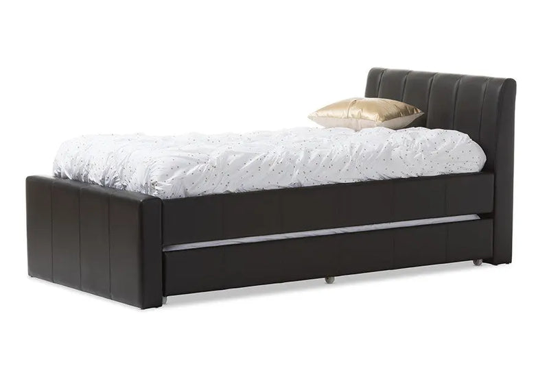 Cosmo Black Faux Leather Trundle Bed (Twin) iHome Studio