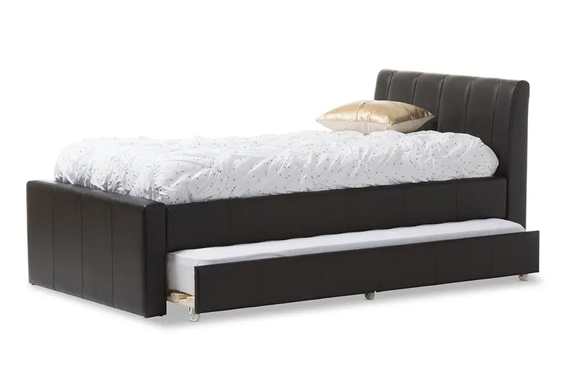 Cosmo Black Faux Leather Trundle Bed (Twin) iHome Studio