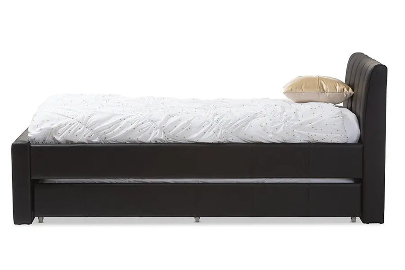 Cosmo Black Faux Leather Trundle Bed (Twin) iHome Studio