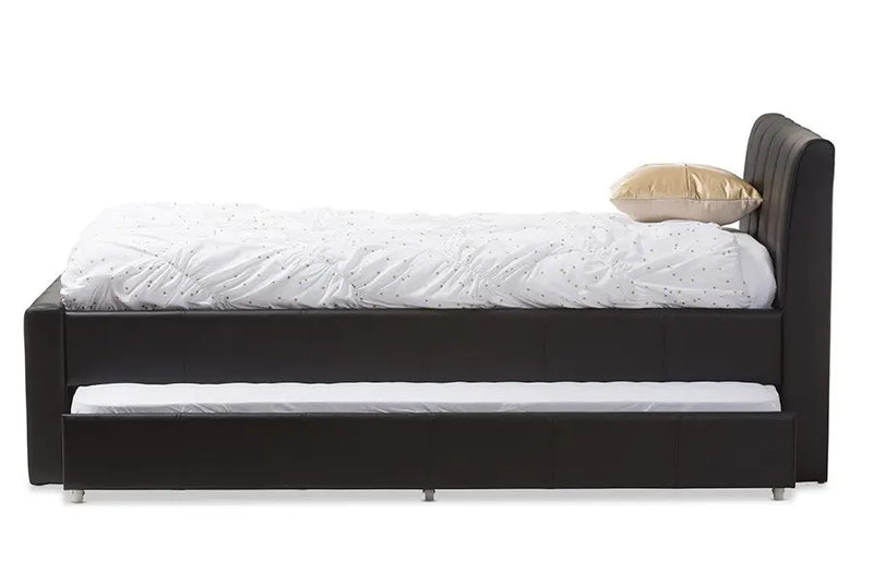 Cosmo Black Faux Leather Trundle Bed (Twin) iHome Studio